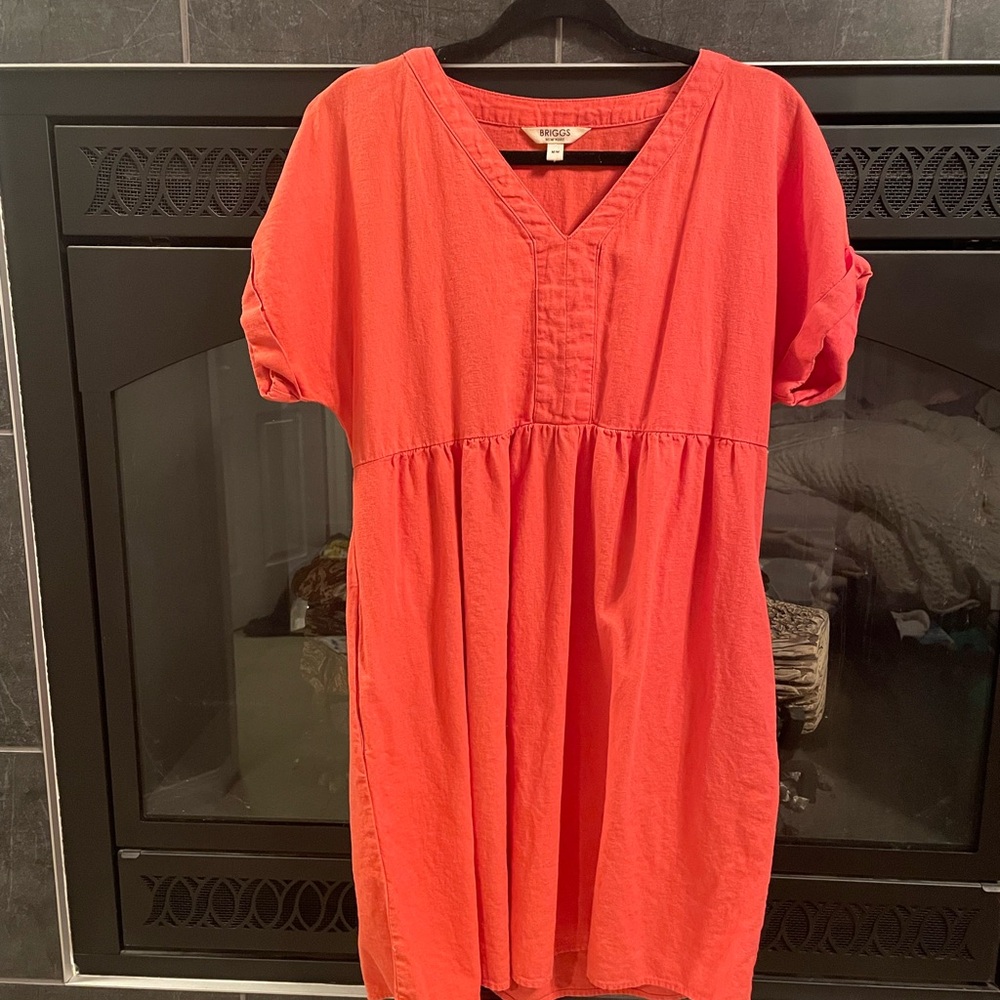 Vibrant Coral V-Neck Dress